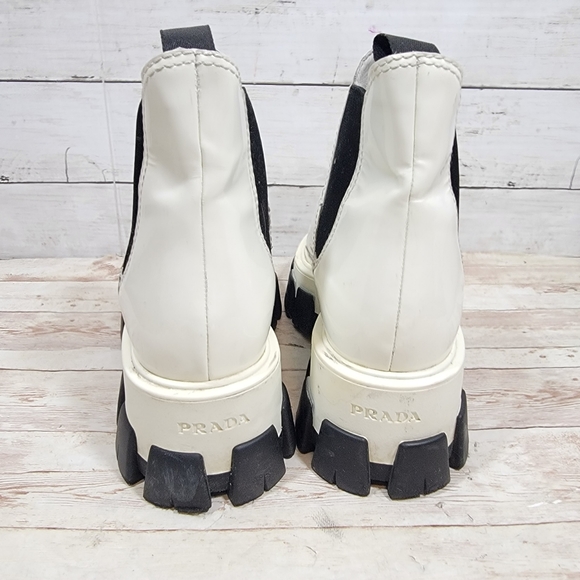 Prada Monolith white patent leather lug sole Chelsea boots - Picture 8 of 13
